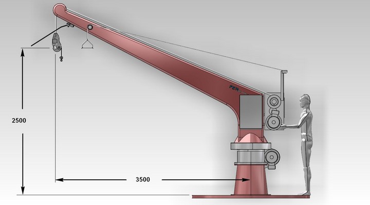 Rescue boat davit with a reach of 3500 mm and a SWL of 1200 Kg